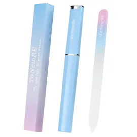 Glass Nail File in Case, Glass Fingernail File, Czech File, Double-Sided Etched Nail File for Nail Art & Nail Care, Christmas Gifts Stocking Stuffers (Pink-Blue)