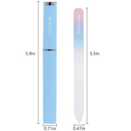 Glass Nail File in Case, Glass Fingernail File, Czech File, Double-Sided Etched Nail File for Nail Art & Nail Care, Christmas Gifts Stocking Stuffers (Pink-Blue)