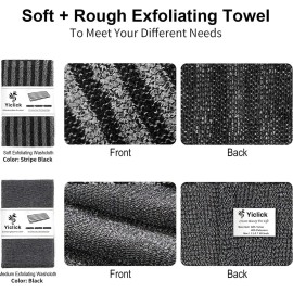 Yiclick Exfoliating Body Scrubber, Back Scrubber for Shower Bath, Japanese Scrub Wash Cloth, Exfoliating Washcloth Towel for Men Women, Body Exfoliator Loofah Luffa Sponge Net Rag Back Washer (Black)