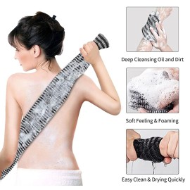 Yiclick Exfoliating Body Scrubber, Back Scrubber for Shower Bath, Japanese Scrub Wash Cloth, Exfoliating Washcloth Towel for Men Women, Body Exfoliator Loofah Luffa Sponge Net Rag Back Washer (Black)