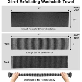 Yiclick Exfoliating Body Scrubber, Back Scrubber for Shower Bath, Japanese Scrub Wash Cloth, Exfoliating Washcloth Towel for Men Women, Body Exfoliator Loofah Luffa Sponge Net Rag Back Washer (Black)
