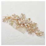 SWEETV Handmade Wedding Hair Comb Clip Rhinestone Bridal Hair Comb Piece, Gold Hair Accessories for Brides Wedding