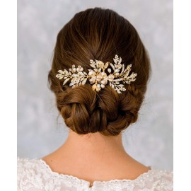 SWEETV Handmade Wedding Hair Comb Clip Rhinestone Bridal Hair Comb Piece, Gold Hair Accessories for Brides Wedding