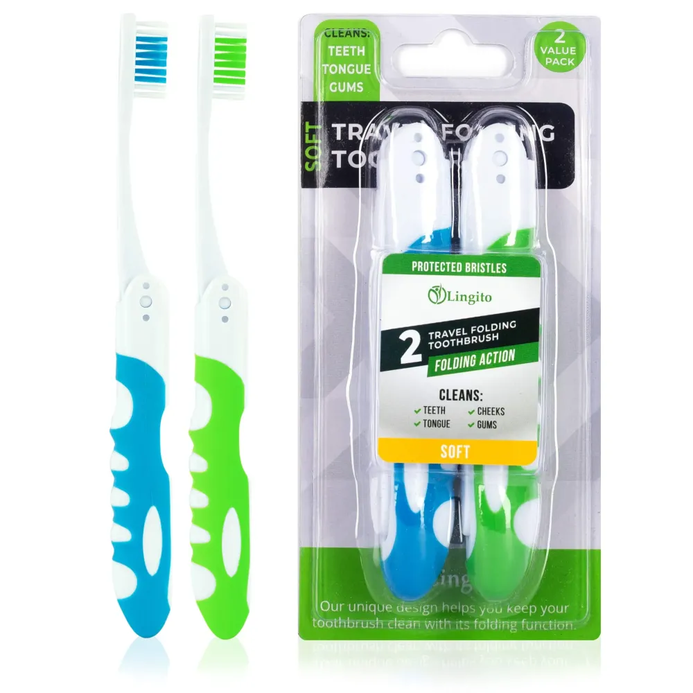 Blue-Green Travel Toothbrush Kit (2 Pack-Soft) - Portable, Folding, Collapsible, Built-in Cover, Perfect for Hiking, Camping, and Traveling Blue-Green Travel Toothbrush Kit (2 Pack-Soft) - Portable, Folding, Collapsible, Built-in Cover, Perfect for Hiking, Camping, and Traveling