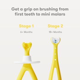 Frida Baby Grow-with-Me Baby Toothbrush Training Set | Infant to Toddler Toothbrush 0-12 months, Cleans All Sides at Once, Oral Care for Sensitive Gums | Yellow Frida Baby Grow-with-Me Baby Toothbrush Training Set | Infant to Toddler Toothbrush 0-12 months, Cleans All Sides at Once, Oral Care for Sensitive Gums | Yellow