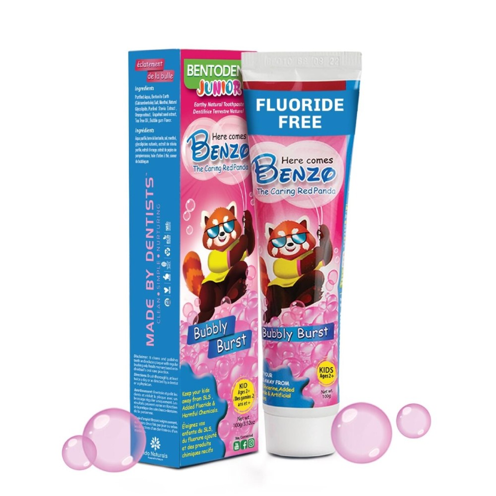Bentodent Kids Fluoride Free Toothpaste - Natural Calcium Bentonite Clay, SLS Free, Fresh Breath, Gentle Whitening, Vegan, Travel, 3.52oz (Bubble Gum) Bentodent Kids Fluoride Free Toothpaste - Natural Calcium Bentonite Clay, SLS Free, Fresh Breath, Gentle Whitening, Vegan, Travel, 3.52oz (Bubble Gum)