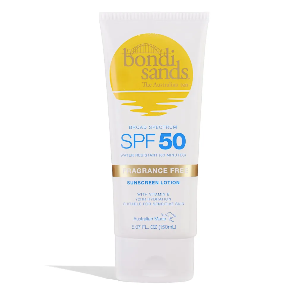 Bondi Sands Fragrance Free Sunscreen Body Lotion SPF 50 | Hydrating Broad Spectrum Protection, Sheer, Water Resistant | 5.07 Oz/150 mL Bondi Sands Fragrance Free Sunscreen Body Lotion SPF 50 | Hydrating Broad Spectrum Protection, Sheer, Water Resistant | 5.07 Oz/150 mL