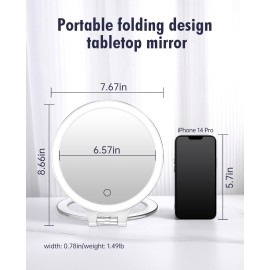 FASCINATE Magnifying Mirror 10X 1X Double Sided Magnification Makeup Vanity Mirror Rechargeable Lighted Mirror with 3 Color Setting Adjustable Rotation LED Vanity Desk Mirror
