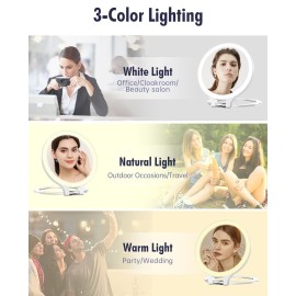 FASCINATE Magnifying Mirror 10X 1X Double Sided Magnification Makeup Vanity Mirror Rechargeable Lighted Mirror with 3 Color Setting Adjustable Rotation LED Vanity Desk Mirror