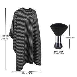 YELEGAI Professional Hair Cutting Cape with Neck Duster Brush, Large Size Salon Hairdresser Cape for Men, Women and Kids(Black With White Stripes)