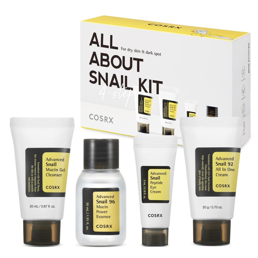 COSRX All About Snail Mucin Korean Skin Care Set, Mini Travel Essentials, Mothers Day Gifts for Mom, Travel Size Gift Set with Snail Mucin Face Wash, Serum, Moisturizer & Eye Cream, Rejuvenating Kit COSRX All About Snail Mucin Korean Skin Care Set, Mini Travel Essentials, Mothers Day Gifts for Mom, Travel Size Gift Set with Snail Mucin Face Wash, Serum, Moisturizer & Eye Cream, Rejuvenating Kit
