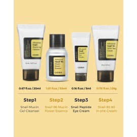 COSRX All About Snail Mucin Korean Skin Care Set, Mini Travel Essentials, Mothers Day Gifts for Mom, Travel Size Gift Set with Snail Mucin Face Wash, Serum, Moisturizer & Eye Cream, Rejuvenating Kit COSRX All About Snail Mucin Korean Skin Care Set, Mini Travel Essentials, Mothers Day Gifts for Mom, Travel Size Gift Set with Snail Mucin Face Wash, Serum, Moisturizer & Eye Cream, Rejuvenating Kit