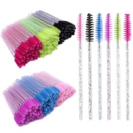 300Pcs Disposable Eyelash Mascara Brushes for Eye Lashes Extension Eyebrow and Makeup for Eye Lash Extension, Eyebrow and Makeup Crystal 6 Colors(Colorful)