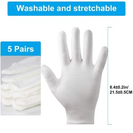 5Pairs (10Pcs) Moisturizing Gloves Overnight for Men and Women, Washable SPA White Cotton Gloves for Dry Hands Eczema Work Inspection Service Performance 5Pairs (10Pcs) Moisturizing Gloves Overnight for Men and Women, Washable SPA White Cotton Gloves for Dry Hands Eczema Work Inspection Service Performance