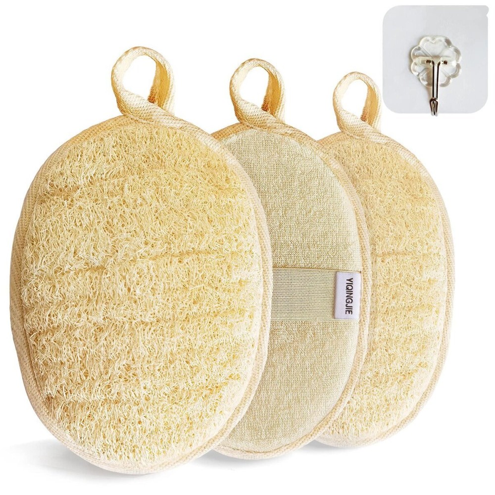 Natural Loofah Sponge Exfoliating Body Scrubber (3 Pack),Made with Eco-Friendly and Biodegradable Shower Luffa Sponge, Loofah for Women and Men, Beige Natural Loofah Sponge Exfoliating Body Scrubber (3 Pack),Made with Eco-Friendly and Biodegradable Shower Luffa Sponge, Loofah for Women and Men, Beige
