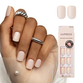 KISS imPRESS No Glue Mani Press On Nails, Color, \'Point Pink\', Pink, Short Size, Squoval Shape, Includes 30 Nails, Prep Pad, Instructions Sheet, 1 Manicure Stick, 1 Mini File