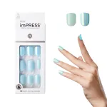 KISS imPRESS No Glue Mani Press On Nails, Design, \'Rain Check\', Blue, Short Size, Squoval Shape, Includes 30 Nails, Prep Pad, Instructions Sheet, 1 Manicure Stick, 1 Mini File