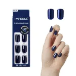 KISS imPRESS No Glue Mani Press On Nails, Color, \'Never Too Navy\', Blue, Short Size, Squoval Shape, Includes 30 Nails, Prep Pad, Instructions Sheet, 1 Manicure Stick, 1 Mini File