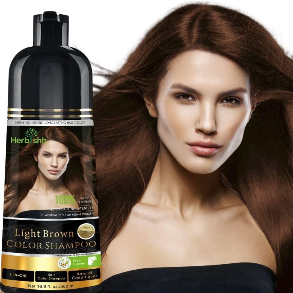 Herbishh 3-In-1 Magic Hair Dye Shampoo for Gray Hair - Light Brown, 500 Ml, Ammonia-Free, Long Lasting, Colors Hair in Minutes,Unisex Herbishh 3-In-1 Magic Hair Dye Shampoo for Gray Hair - Light Brown, 500 Ml, Ammonia-Free, Long Lasting, Colors Hair in Minutes,Unisex