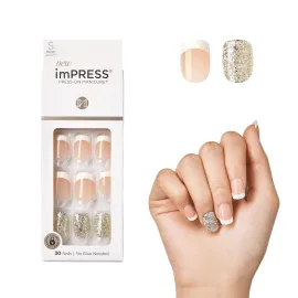 KISS imPRESS Press-On Manicure, Nail Kit, PureFit Technology, Short Press-On Nails, \'Time Slip\', Includes Prep Pad, Mini Nail File, Cuticle Stick, and 30 Fake Nails