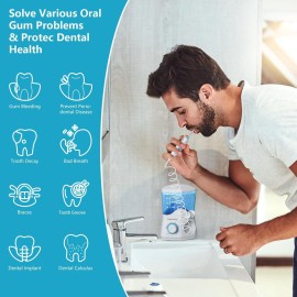 TUREWELL Water Dental Flosser for Teeth/Braces, Water Teeth Cleaner 8 Jet Tips and 10 Pressure Levels, 600ML Large Water Tank Oral Irrigator for Family(White) TUREWELL Water Dental Flosser for Teeth/Braces, Water Teeth Cleaner 8 Jet Tips and 10 Pressure Levels, 600ML Large Water Tank Oral Irrigator for Family(White)