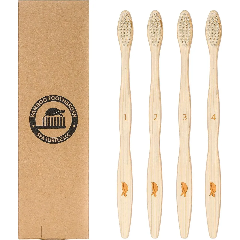 Sea Turtle Plant-Based Bristles, Bamboo Toothbrushes, Soft Natural Toothbrush for Adults (4 Pack) Sea Turtle Plant-Based Bristles, Bamboo Toothbrushes, Soft Natural Toothbrush for Adults (4 Pack)
