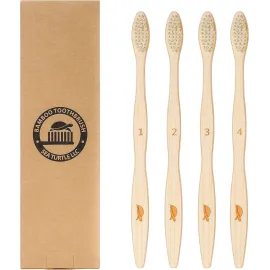 Sea Turtle Plant-Based Bristles, Bamboo Toothbrushes, Soft Natural Toothbrush for Adults (4 Pack)
