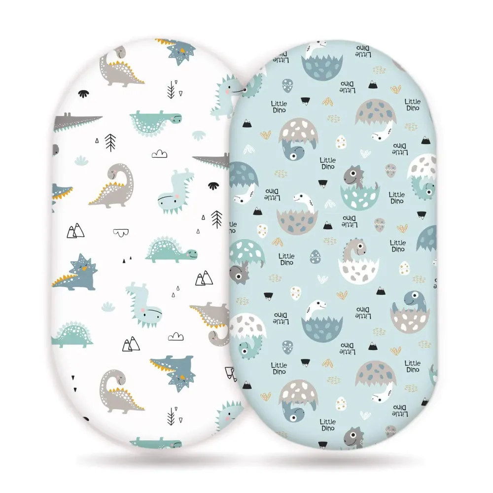 GRSSDER Stretchy Ultra Soft Fitted Bassinet Sheet Set 2 Pack, Universal Fit for Bassinets Baby Cradle Moses Basket Oval Rectangle Pad/Mattress, Happy Dinosaurs Bassinet Sheets for Girls and Boys GRSSDER Stretchy Ultra Soft Fitted Bassinet Sheet Set 2 Pack, Universal Fit for Bassinets Baby Cradle Moses Basket Oval Rectangle Pad/Mattress, Happy Dinosaurs Bassinet Sheets for Girls and Boys