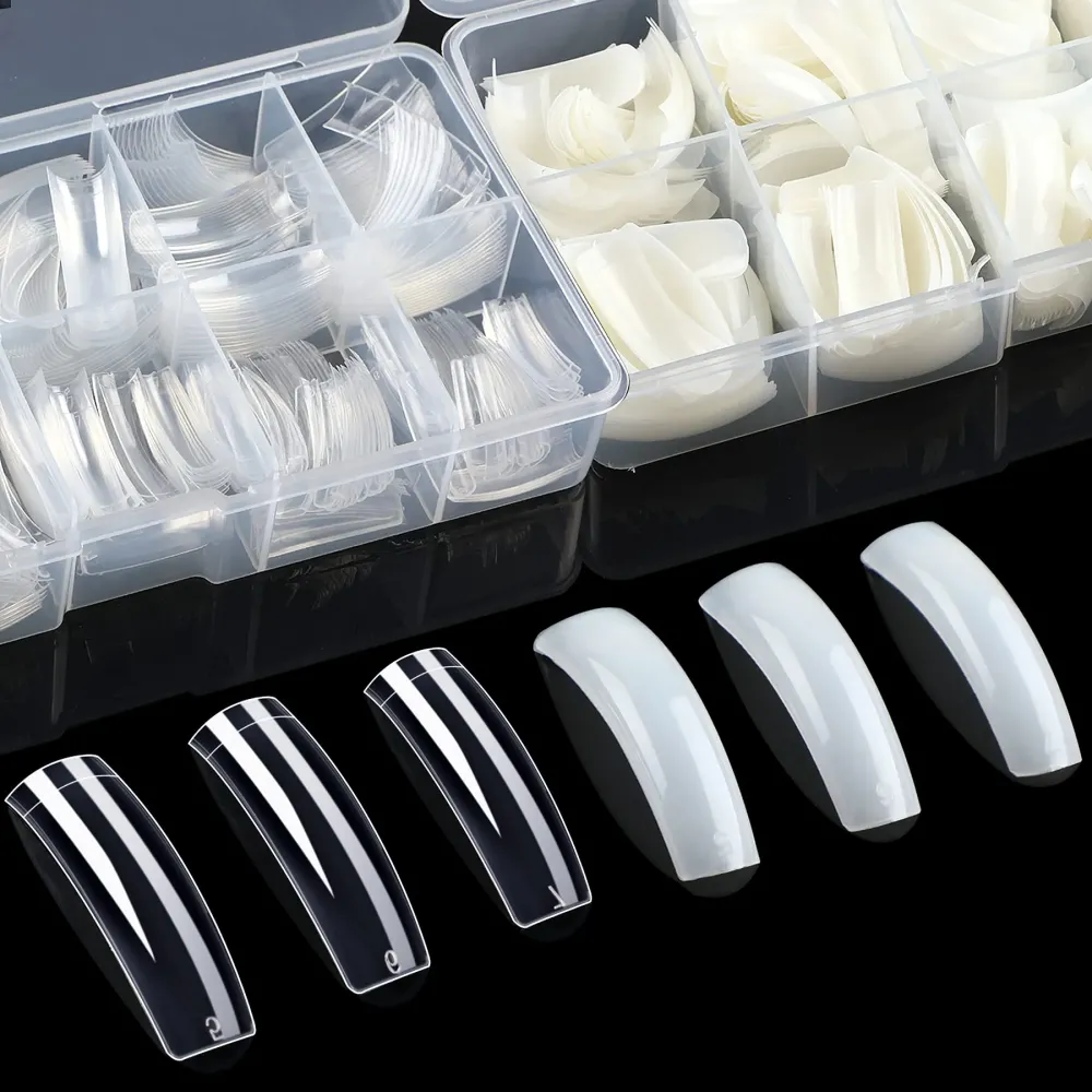 1000PCS Nail Tips Acrylic Nails 10 sizes Artificial Half Cover False Flake Nail Tips for Nail Salon Nail Shop DIY Nail Art Ballerina Nails (French Fake Nail Extension Tips)