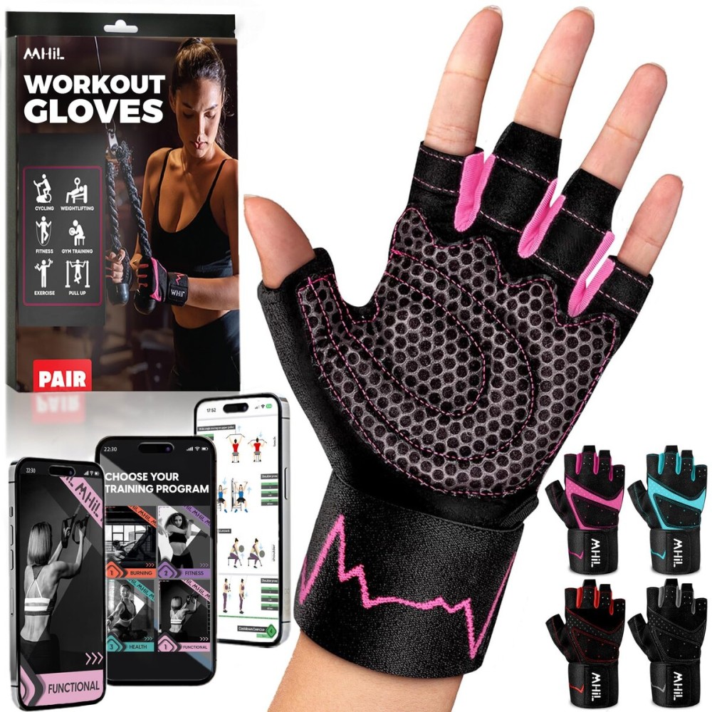 MhIL Workout Gloves for Women - Comfortable Gym Gloves for Women with Hand Protection and Enhanced Grip - Weight Lifting Glove for Womens with Wrist Wraps Support for Safety, Bike & Cycling Glove