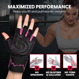 MhIL Workout Gloves for Women - Comfortable Gym Gloves for Women with Hand Protection and Enhanced Grip - Weight Lifting Glove for Womens with Wrist Wraps Support for Safety, Bike & Cycling Glove