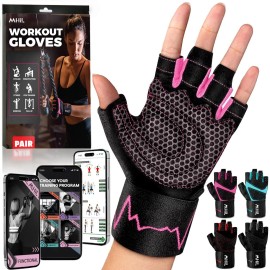 MhIL Workout Gloves for Women - Comfortable Gym Gloves for Women with Hand Protection and Enhanced Grip - Weight Lifting Glove for Womens with Wrist Wraps Support for Safety, Bike & Cycling Glove