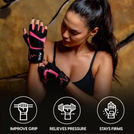 MhIL Workout Gloves for Women - Comfortable Gym Gloves for Women with Hand Protection and Enhanced Grip - Weight Lifting Glove for Womens with Wrist Wraps Support for Safety, Bike & Cycling Glove