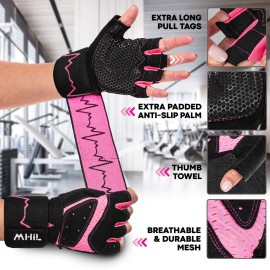 MhIL Workout Gloves for Women - Comfortable Gym Gloves for Women with Hand Protection and Enhanced Grip - Weight Lifting Glove for Womens with Wrist Wraps Support for Safety, Bike & Cycling Glove