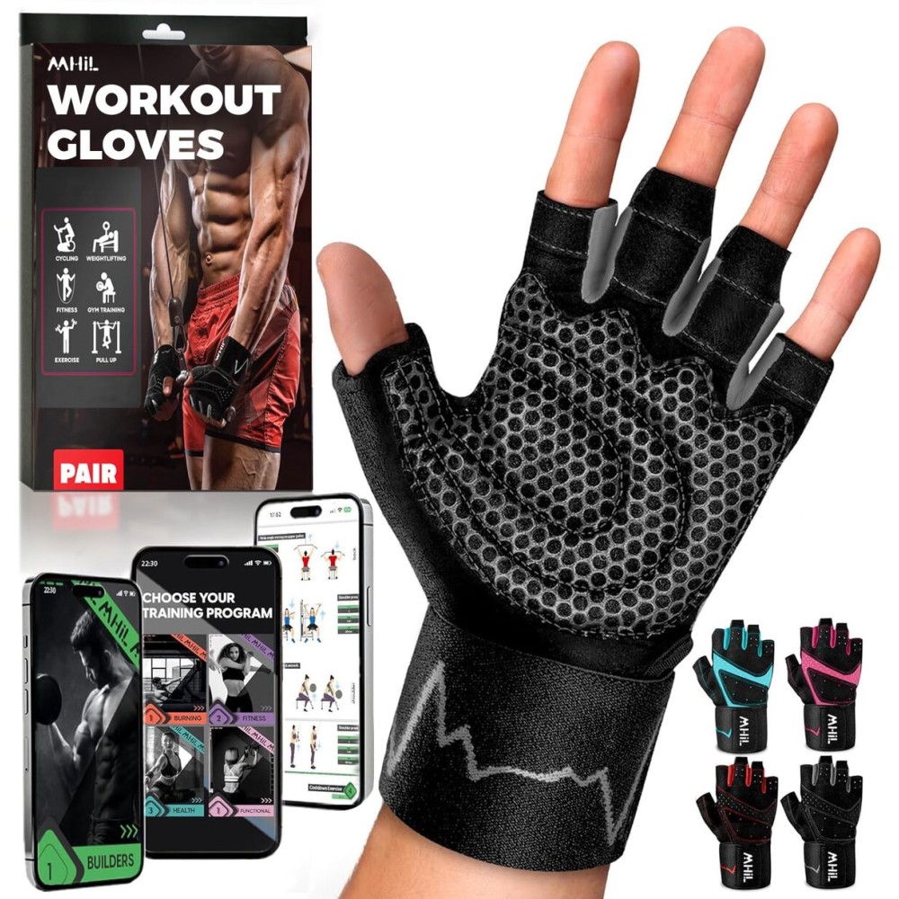 MhIL Workout Gloves for Men - Comfortable Gym Gloves for Men with Enhanced Grip for Safety and Hand Protection - Weight Lifting Protection with Wrist Wraps Support for Performance Boost and Style MhIL Workout Gloves for Men - Comfortable Gym Gloves for Men with Enhanced Grip for Safety and Hand Protection - Weight Lifting Protection with Wrist Wraps Support for Performance Boost and Style