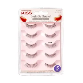 KISS Looks So Natural, False Eyelashes, \'Sultry\', 12 mm, Includes 5 Pairs Of Lashes, Contact Lens Friendly, Easy to Apply, Reusable Strip Lashes, Glue-On
