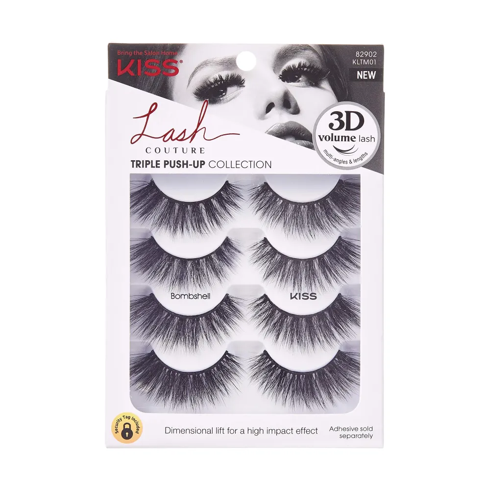 KISS Lash Couture Triple Push Up Collection Multipack, 3D Volume False Eyelashes with Triple Design Technology, Multi-Angles & Lengths, Reusable, Style \'Bombshell\', 4 Pairs Fake Eyelashes KISS Lash Couture Triple Push Up Collection Multipack, 3D Volume False Eyelashes with Triple Design Technology, Multi-Angles & Lengths, Reusable, Style \'Bombshell\', 4 Pairs Fake Eyelashes