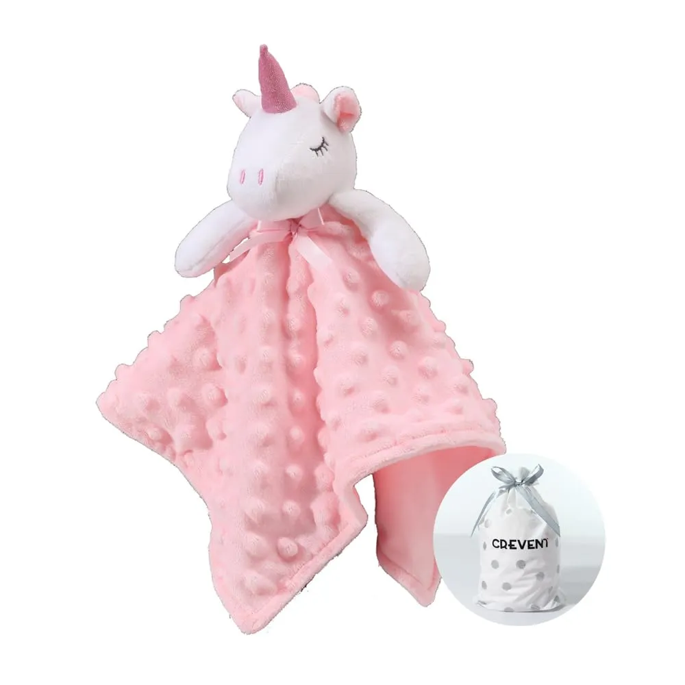 CREVENT Cozy Plush Baby Security Blanket Loveys for Baby Girls, Minky Dot Front + Sherpa Backing with Animal Face (Pink Unicorn) CREVENT Cozy Plush Baby Security Blanket Loveys for Baby Girls, Minky Dot Front + Sherpa Backing with Animal Face (Pink Unicorn)