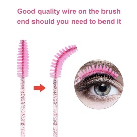 CHEFBEE 100PCS Disposable Eyelash Brush, Mascara Wands Makeup Brushes Applicators Kits for Eyelash Extensions and Eyebrow with Container (Light Pink)