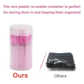 CHEFBEE 100PCS Disposable Eyelash Brush, Mascara Wands Makeup Brushes Applicators Kits for Eyelash Extensions and Eyebrow with Container (Light Pink)