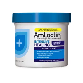 AmLactin Intensive Healing Body Cream, 12 oz Tub, 2-in-1 Exfoliator and Moisturizer for Dry Skin with 15% Lactic Acid and Ceramides for 24-Hour Moisturization AmLactin Intensive Healing Body Cream, 12 oz Tub, 2-in-1 Exfoliator and Moisturizer for Dry Skin with 15% Lactic Acid and Ceramides for 24-Hour Moisturization