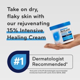 AmLactin Intensive Healing Body Cream, 12 oz Tub, 2-in-1 Exfoliator and Moisturizer for Dry Skin with 15% Lactic Acid and Ceramides for 24-Hour Moisturization