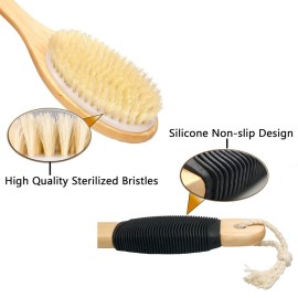 OWIIZI Bath Brush Wooden Curved Long Handle Antiskid Shower Brush for Exfoliating, Natural Bristle Scrubber for Back Use Wet or Dry OWIIZI Bath Brush Wooden Curved Long Handle Antiskid Shower Brush for Exfoliating, Natural Bristle Scrubber for Back Use Wet or Dry