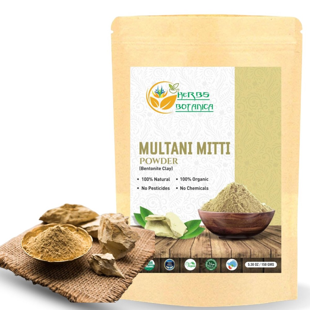 Multani Mitti Earth Clay (Bentonite & Kaolin), 100% Natural Indian Healing Clay Mask for Skin Care, Natural Deep Cleansing, Pure Grade Facial Mask, Calcium & Sodium Clay, 5.3 oz