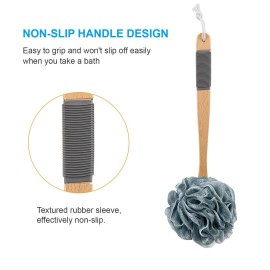 AmazerBath Shower Sponge Loofah Back Scrubber, PE Soft Mesh Loofah Body Scrubber with Long Wooden Handle, Bath Sponge for Men Women (Gray) AmazerBath Shower Sponge Loofah Back Scrubber, PE Soft Mesh Loofah Body Scrubber with Long Wooden Handle, Bath Sponge for Men Women (Gray)