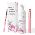 BREYLEE Eyelash Cleanser, Shampoo Foam & Brushes Eyelid Cleanser for Makeup Remover Paraben & Sulfate Free for Salon and Home Use(60ml, 2 fl oz)