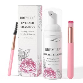 BREYLEE Eyelash Cleanser, Shampoo Foam & Brushes Eyelid Cleanser for Makeup Remover Paraben & Sulfate Free for Salon and Home Use(60ml, 2 fl oz)
