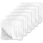 CottCare Muslin Burp Cloths for Baby 100% Cotton Large 20\'\'X10\'\' 6 Layers Thicken Super Soft and Absorbent (6 Pack,White)