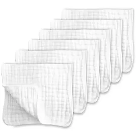 CottCare Muslin Burp Cloths for Baby 100% Cotton Large 20\'\'X10\'\' 6 Layers Thicken Super Soft and Absorbent (6 Pack,White)