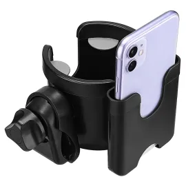 Suranew Universal Stroller Cup Holder, Adjustable Drink Holder with Phone Holder for Baby Stroller, Wheelchair, Walker, Bike, Scooter, Gifts for Family Member. Suranew Universal Stroller Cup Holder, Adjustable Drink Holder with Phone Holder for Baby Stroller, Wheelchair, Walker, Bike, Scooter, Gifts for Family Member.